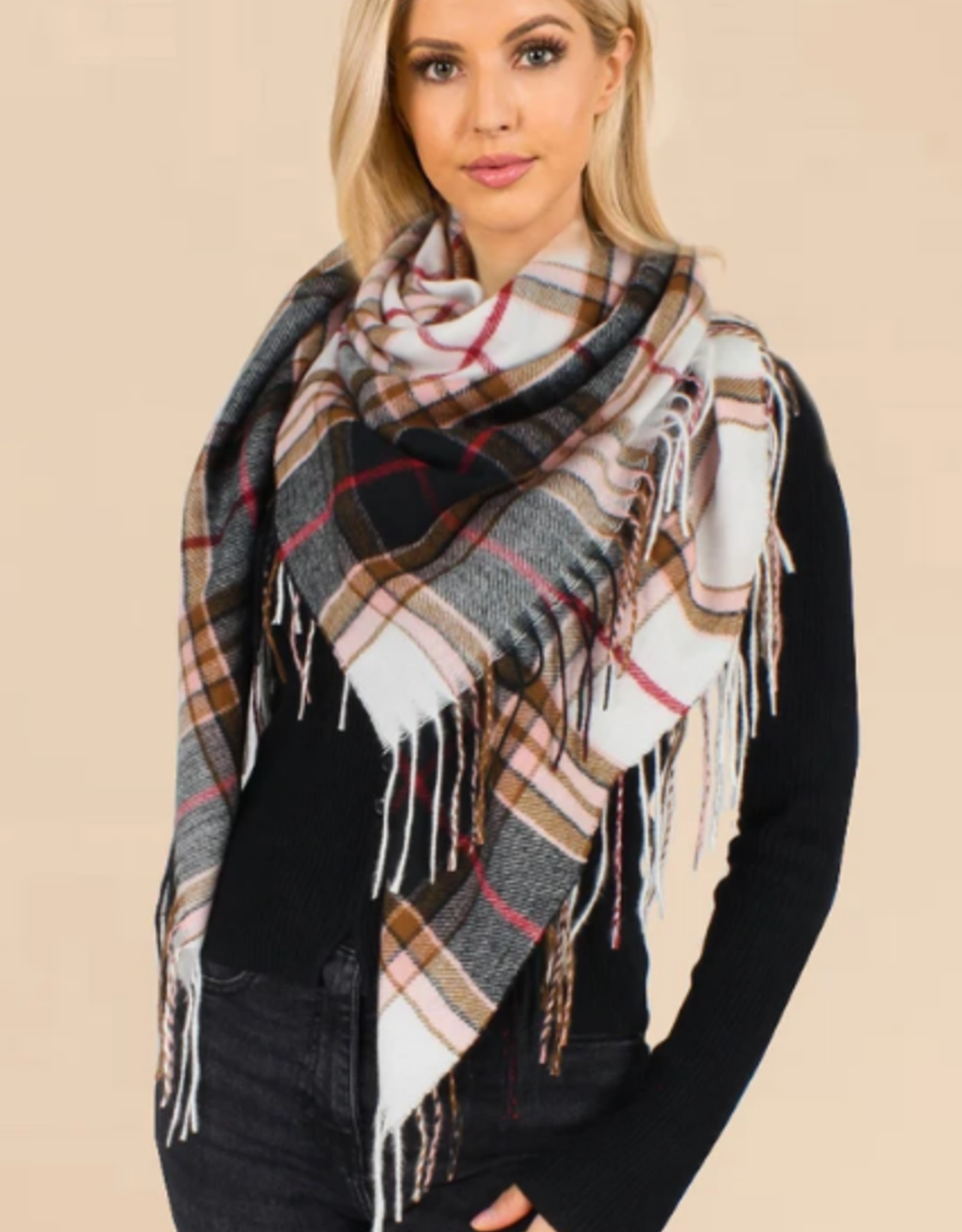 Blue Suede Plaid Boarder Square Blanket Scarf