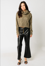 Olivaceous Cropped Turtleneck Cable Knit Sweater