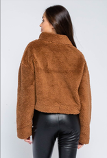 Olivaceous Faux Shearling Cropped Pullover