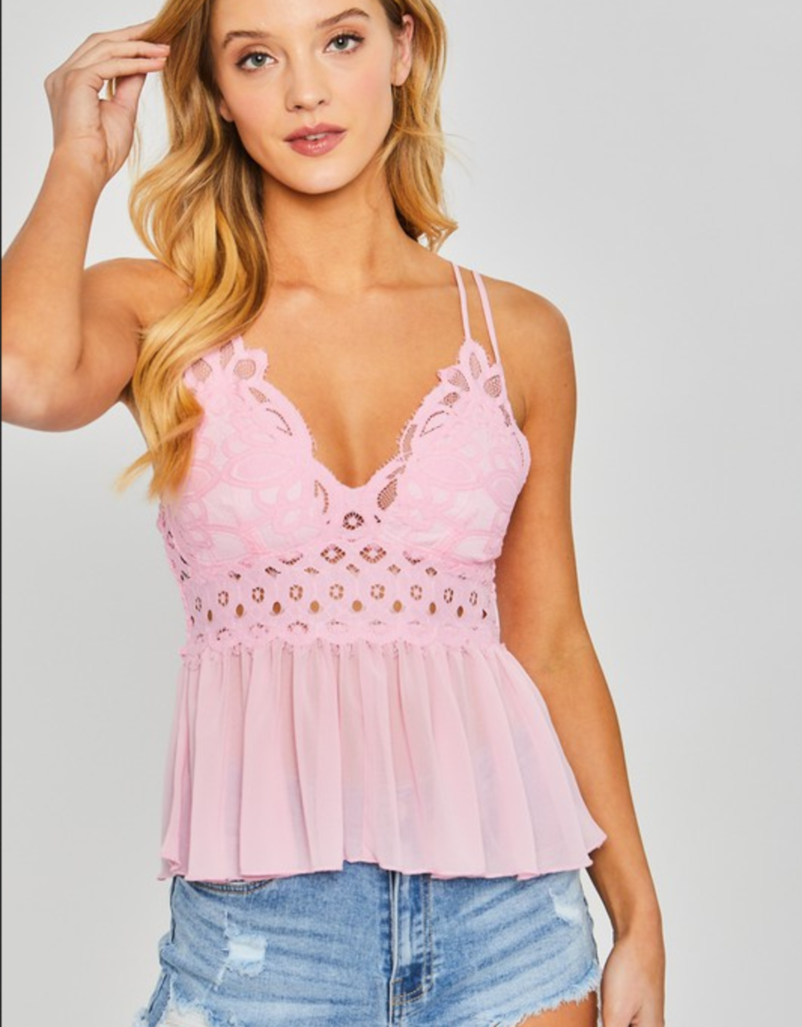 Love Tree Lace Front Camisole Top