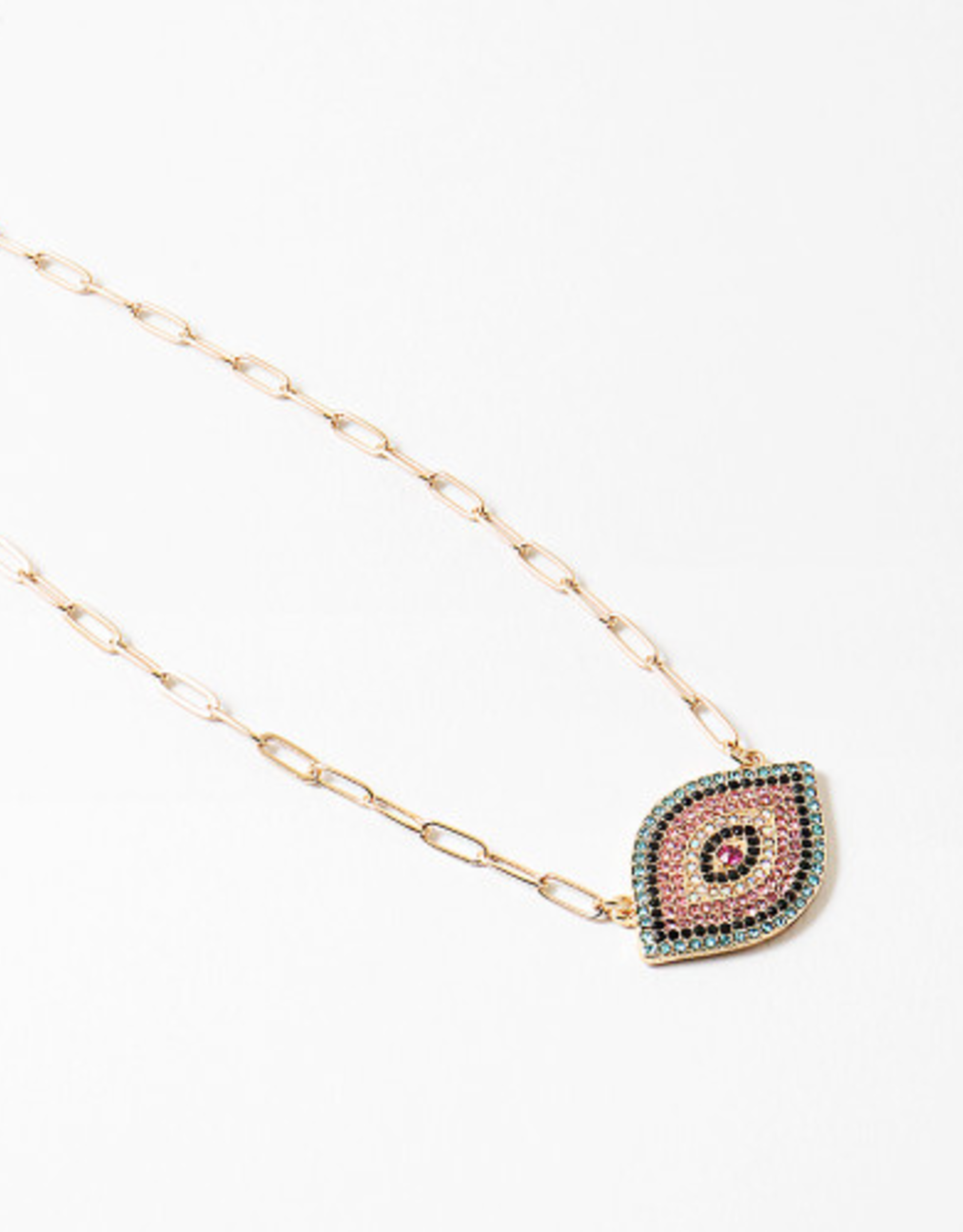 Blue Suede Jewels Rainbow Evil Eye Necklace on Gold Link Chain