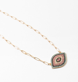 Blue Suede Jewels Rainbow Evil Eye Necklace on Gold Link Chain