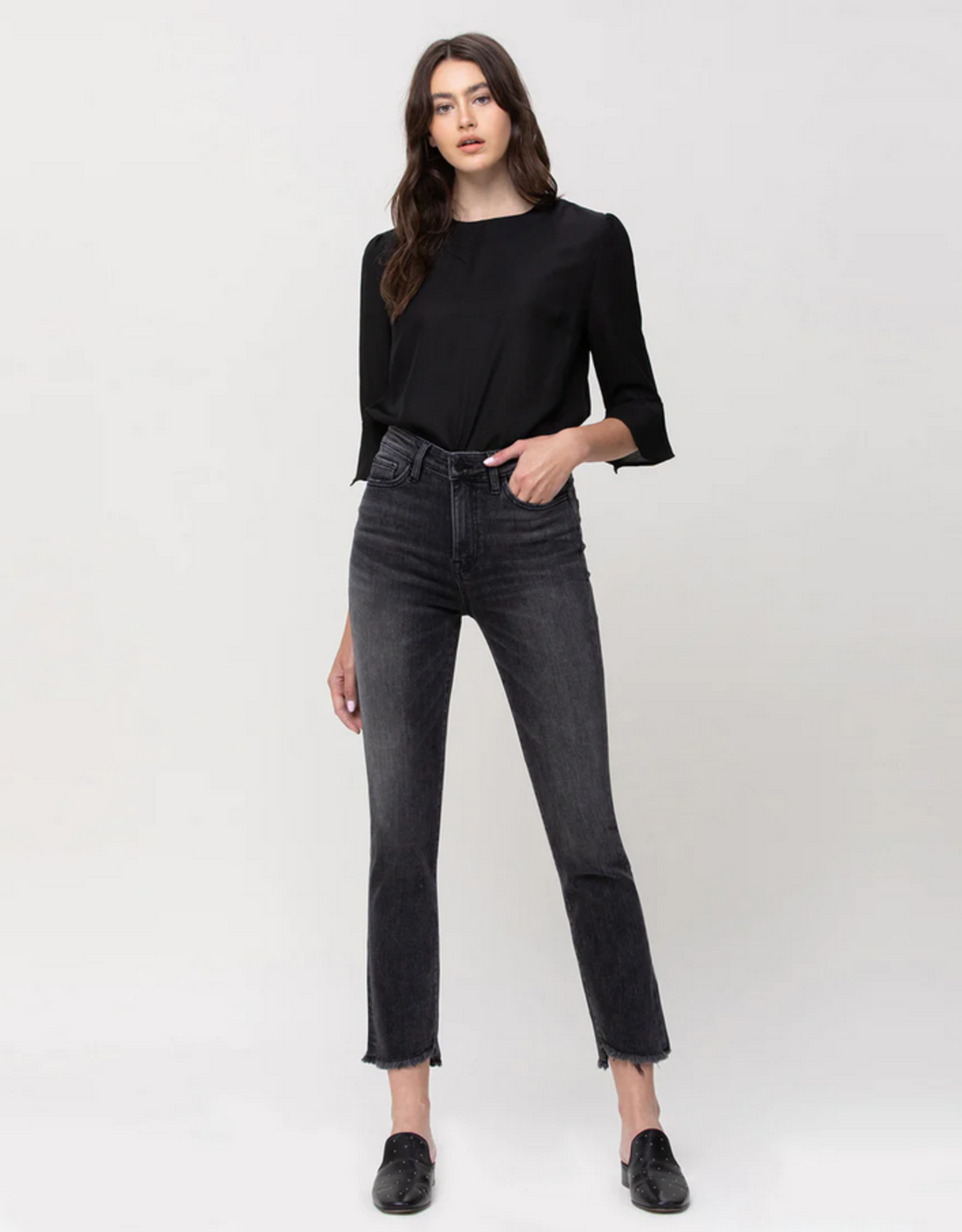 Flying Monkey Delta Dawn - High Rise Straight Crop Jeans with Uneven Hem