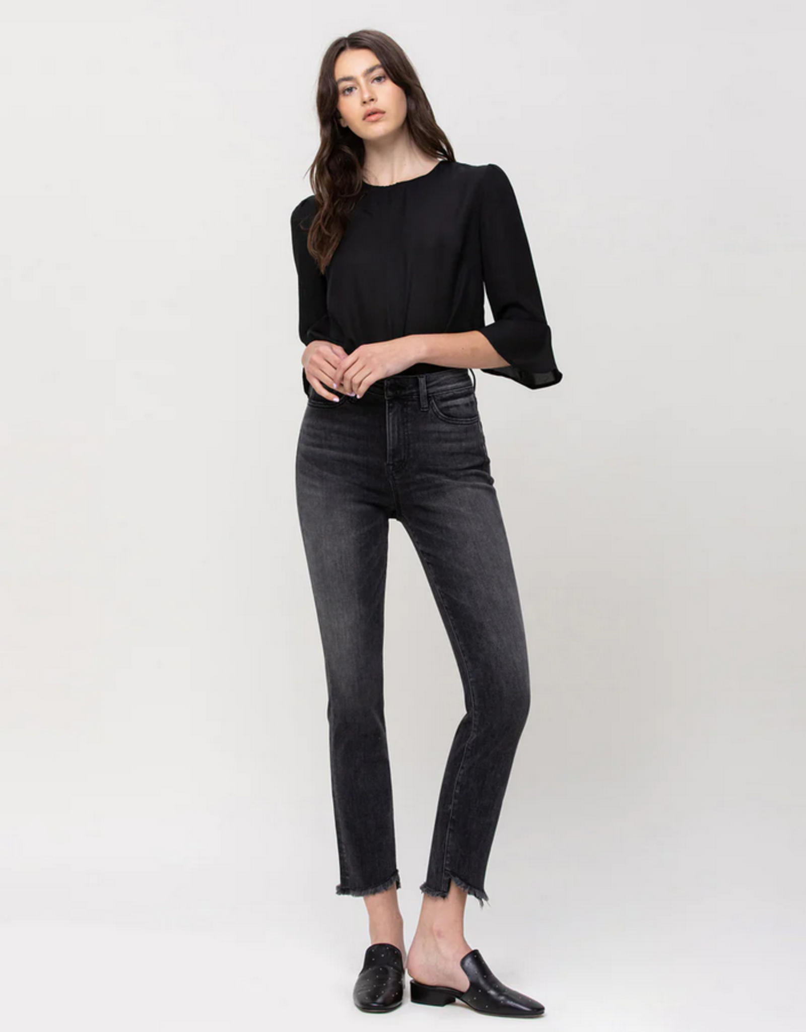 Flying Monkey Delta Dawn - High Rise Straight Crop Jeans with Uneven Hem
