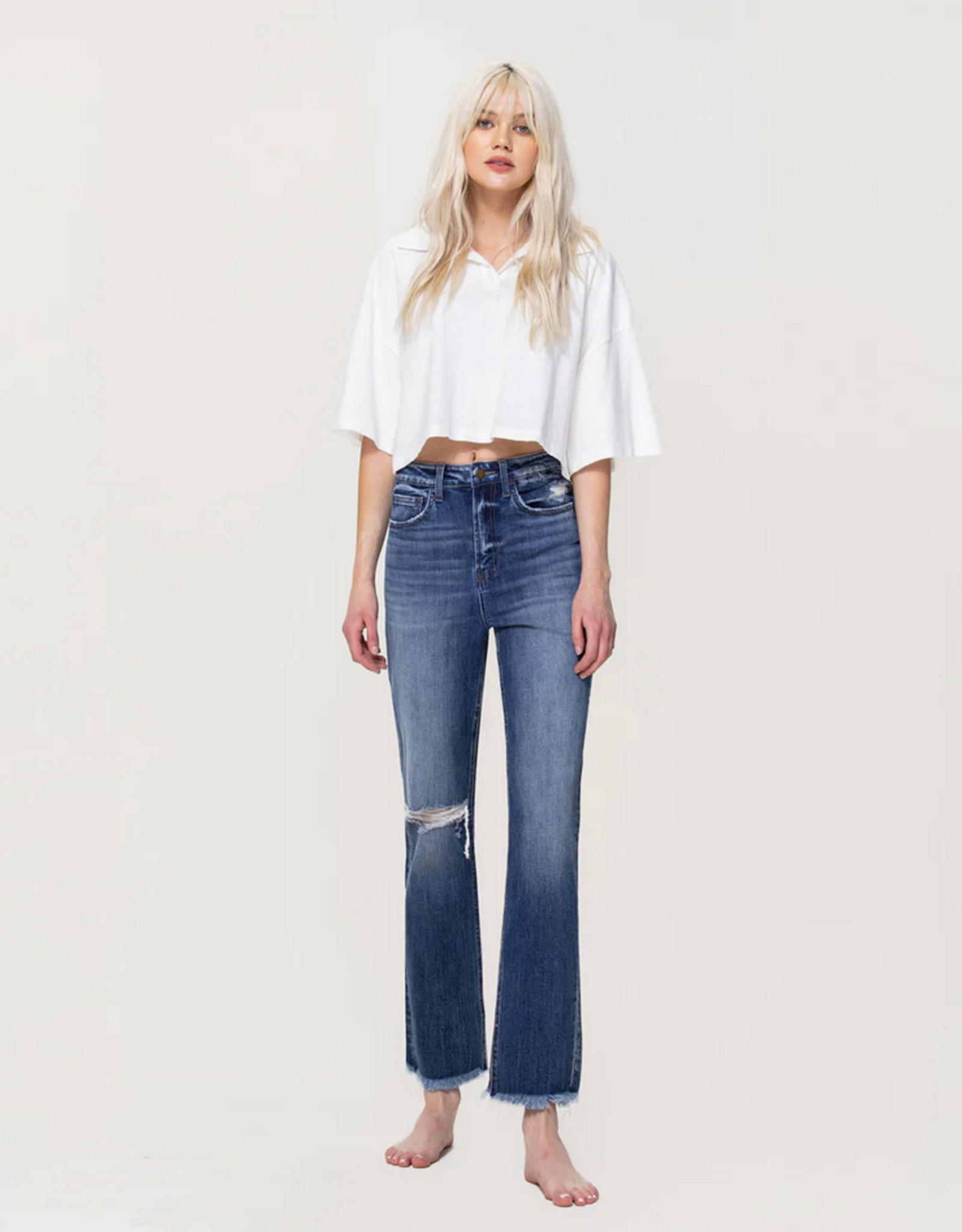 Flying Monkey Two Of Us - Super High Rise Ankle Straight Jeans with Frayed Hem