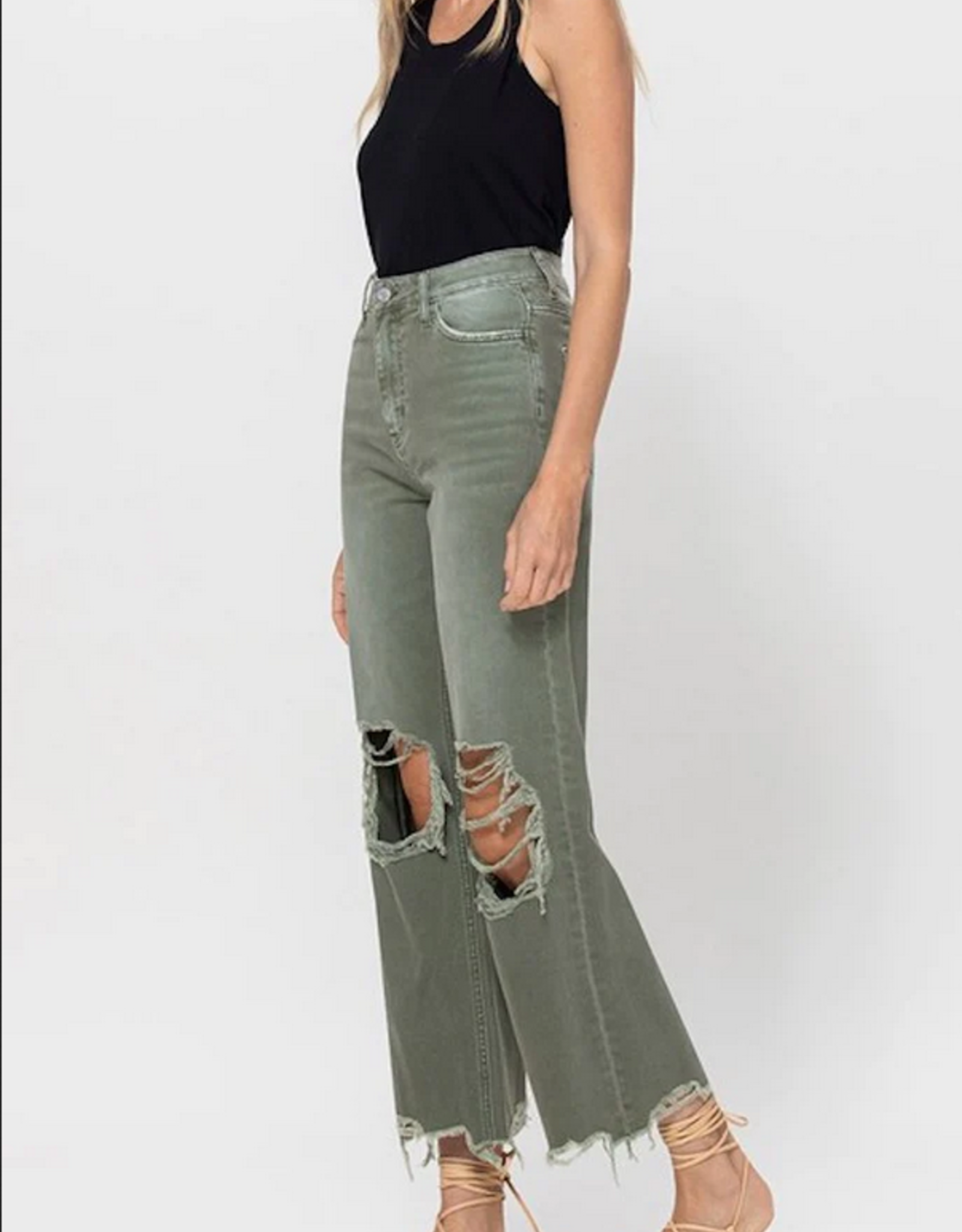 Vervet by Flying Monkey Army Green 90's Cropped Flare Jeans