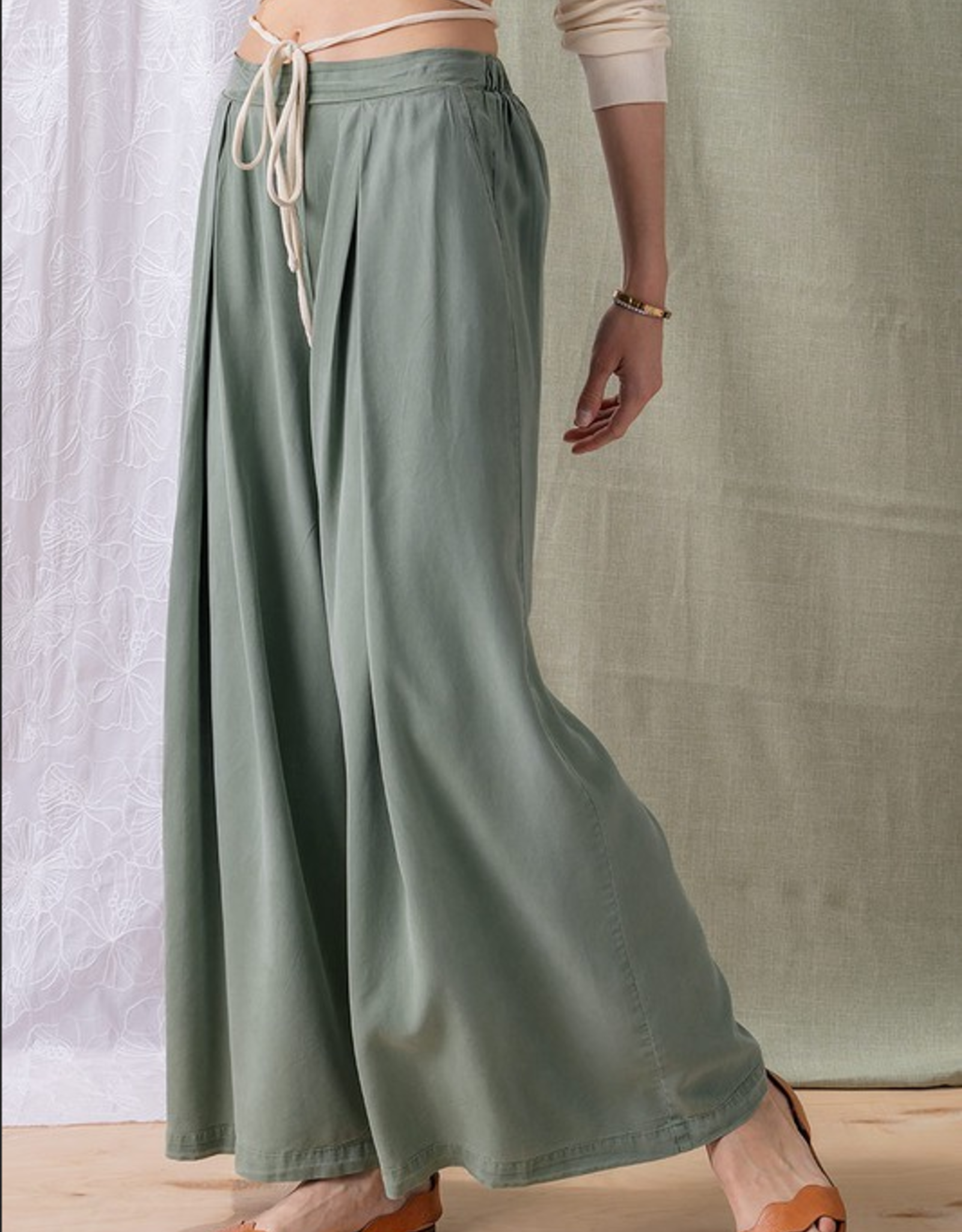 Aaron & Amber High Waisted Pleat Front Wide Leg Pants