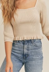 Lush 3/4 Sleeve Ribbed Knit Top