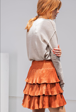 Easel Tiered Satin Ruffle Mini Skirt