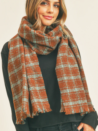 Blue Suede Jewels Classic Plaid Scarf with Fringe