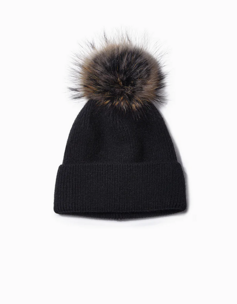 Look By M Basic Rib Knit Pom Pom Hat