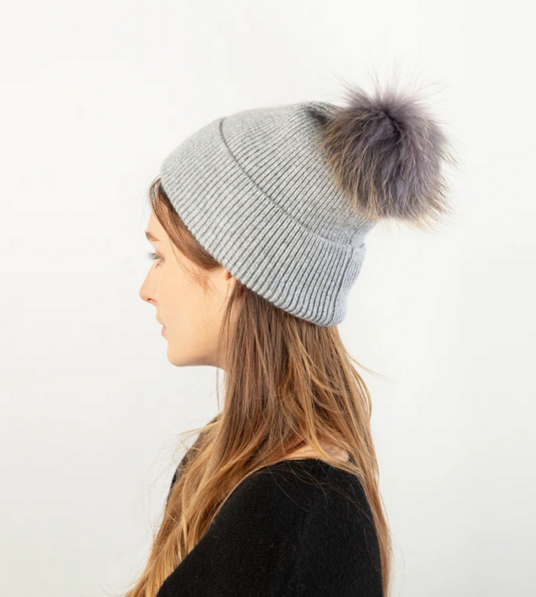 Look By M Basic Rib Knit Pom Pom Hat