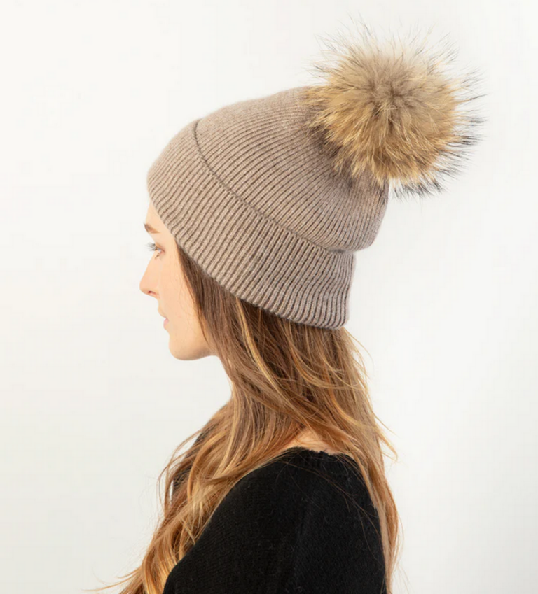 Look By M Basic Rib Knit Pom Pom Hat