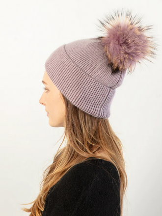 Look By M Basic Rib Knit Pom Pom Hat