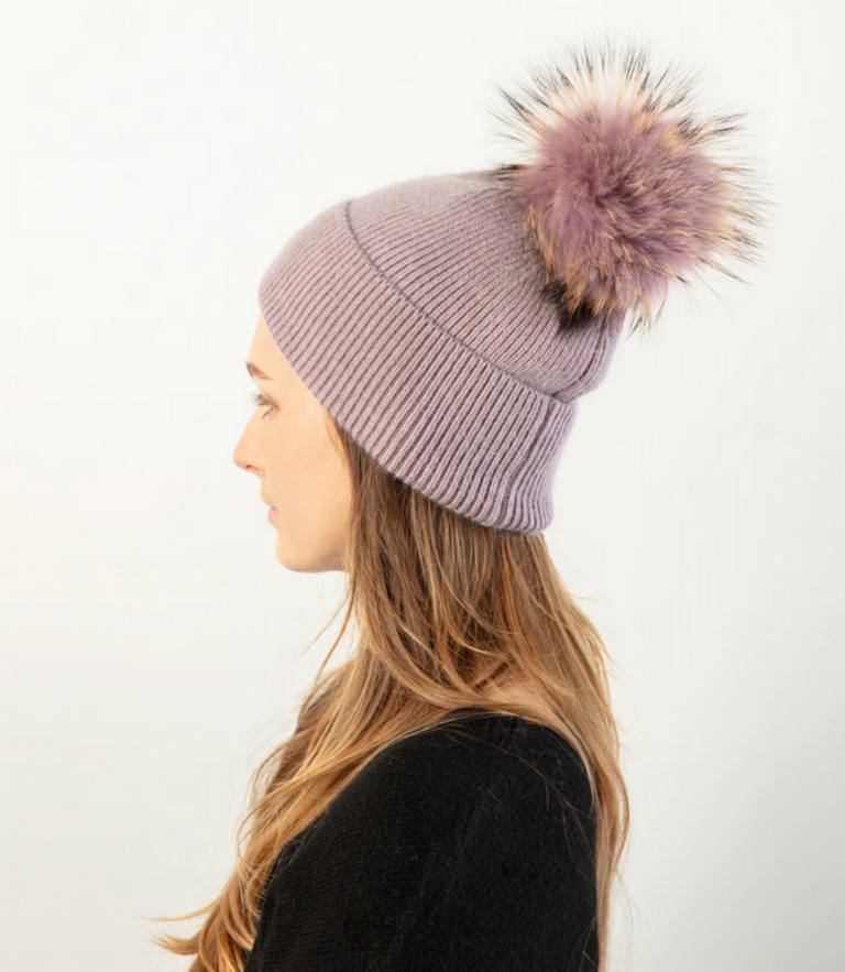 Look By M Basic Rib Knit Pom Pom Hat