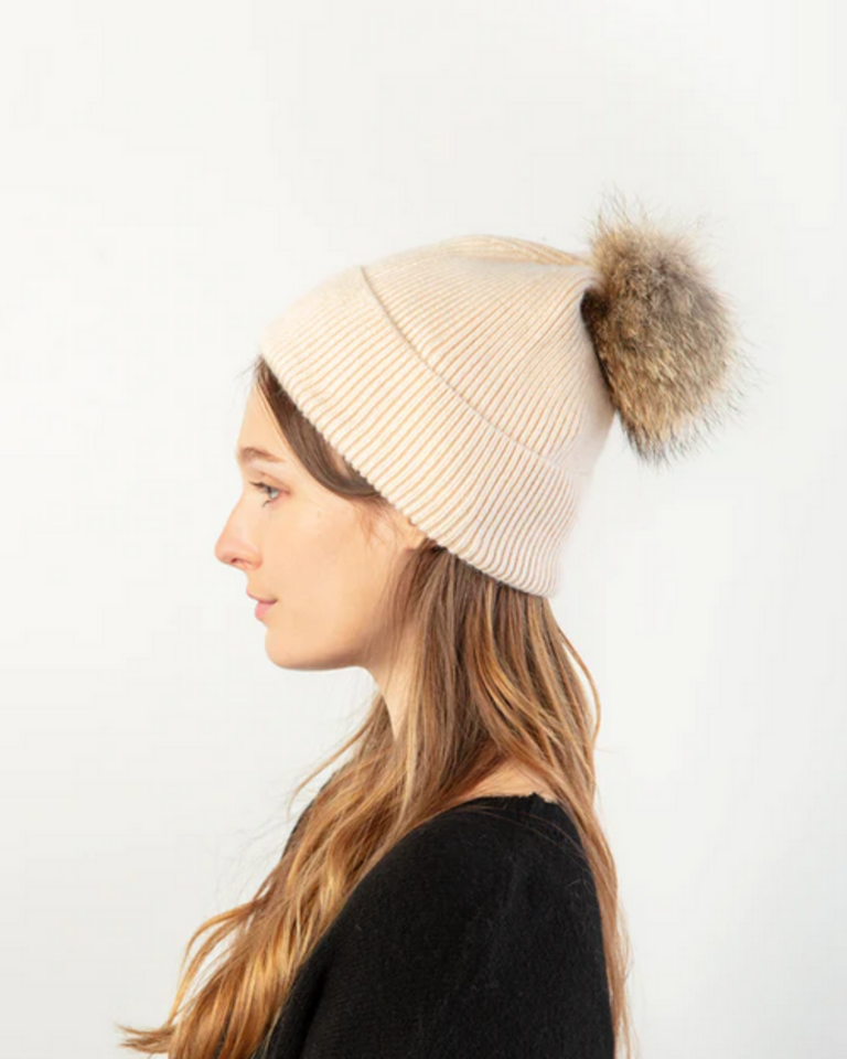 Look By M Basic Rib Knit Pom Pom Hat
