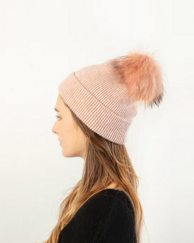 Look By M Basic Rib Knit Pom Pom Hat
