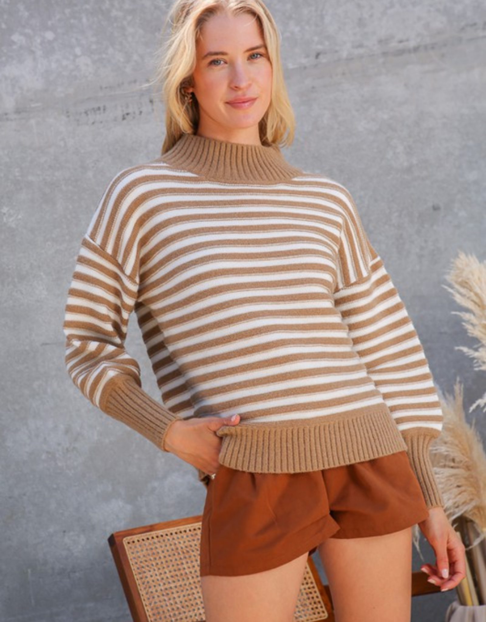 Lumiere Mock Neck Striped Sweater