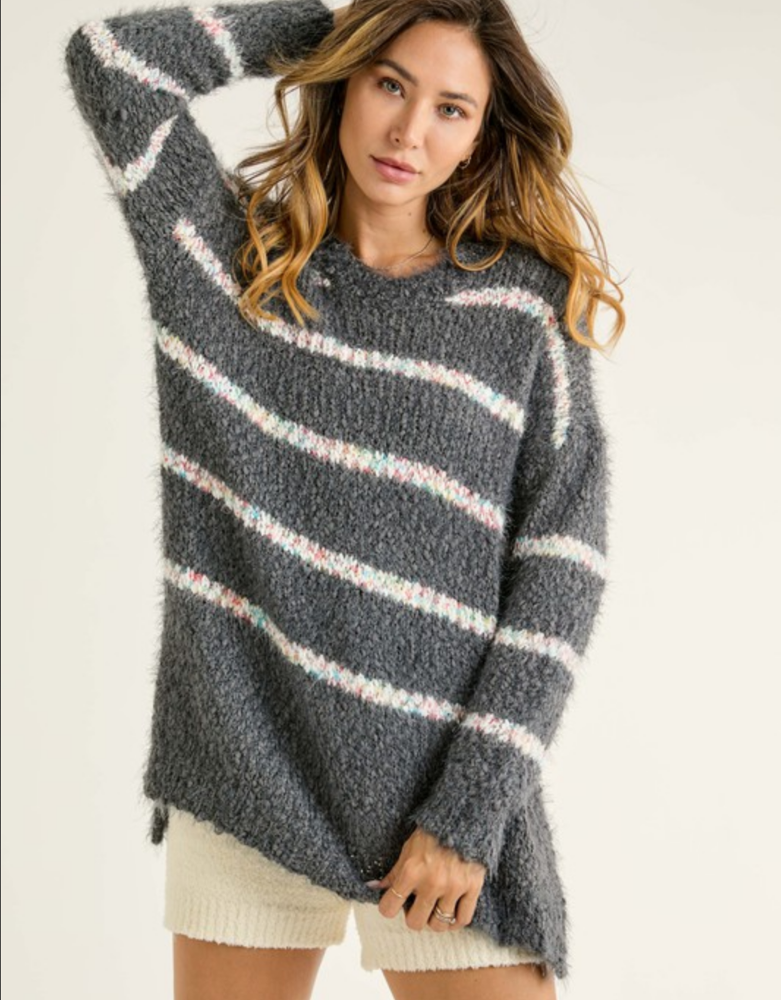 J.nna Popcorn Knit Striped Sweater