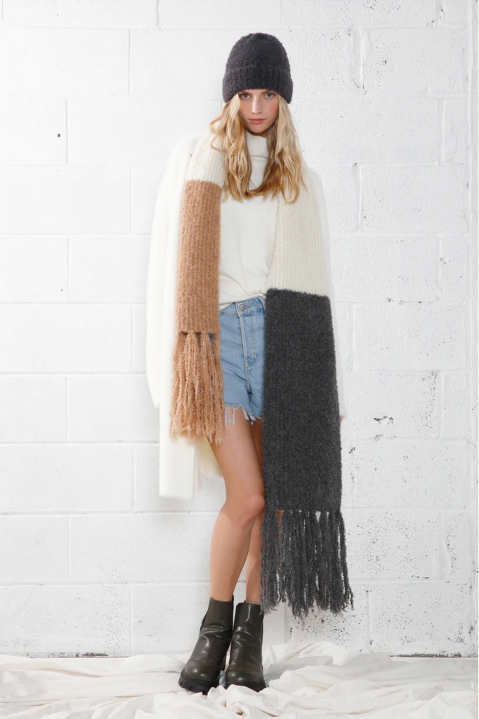 Look By M Fuzzy Color Block Beanie