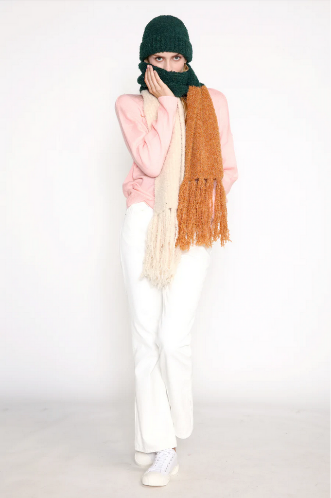 Look By M Fuzzy Color Block Beanie