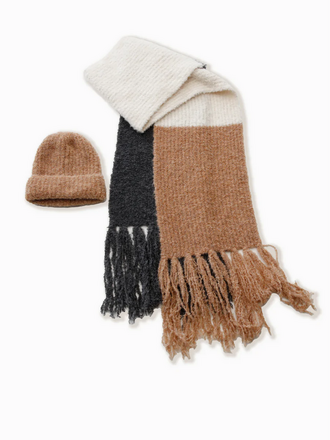 Look By M Fuzzy Color Block Beanie