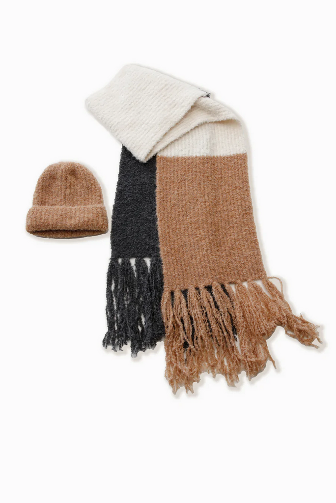 Look By M Fuzzy Color Block Beanie