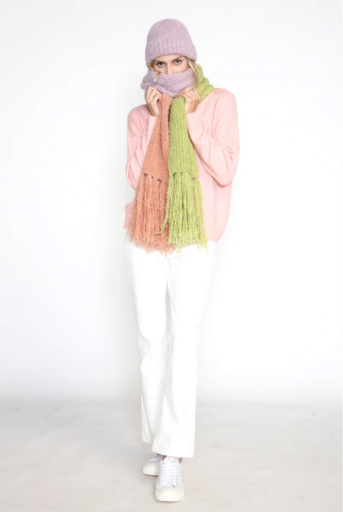 Look By M Fuzzy Color Block Beanie