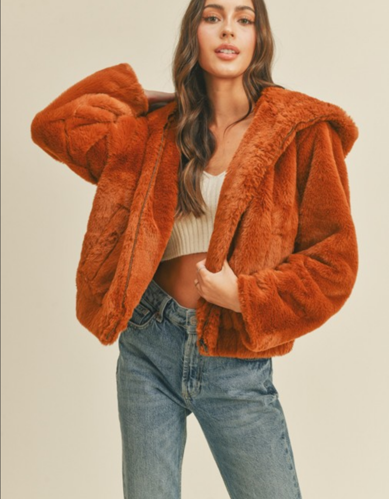 Lush Copper Hooded Fur Jacket