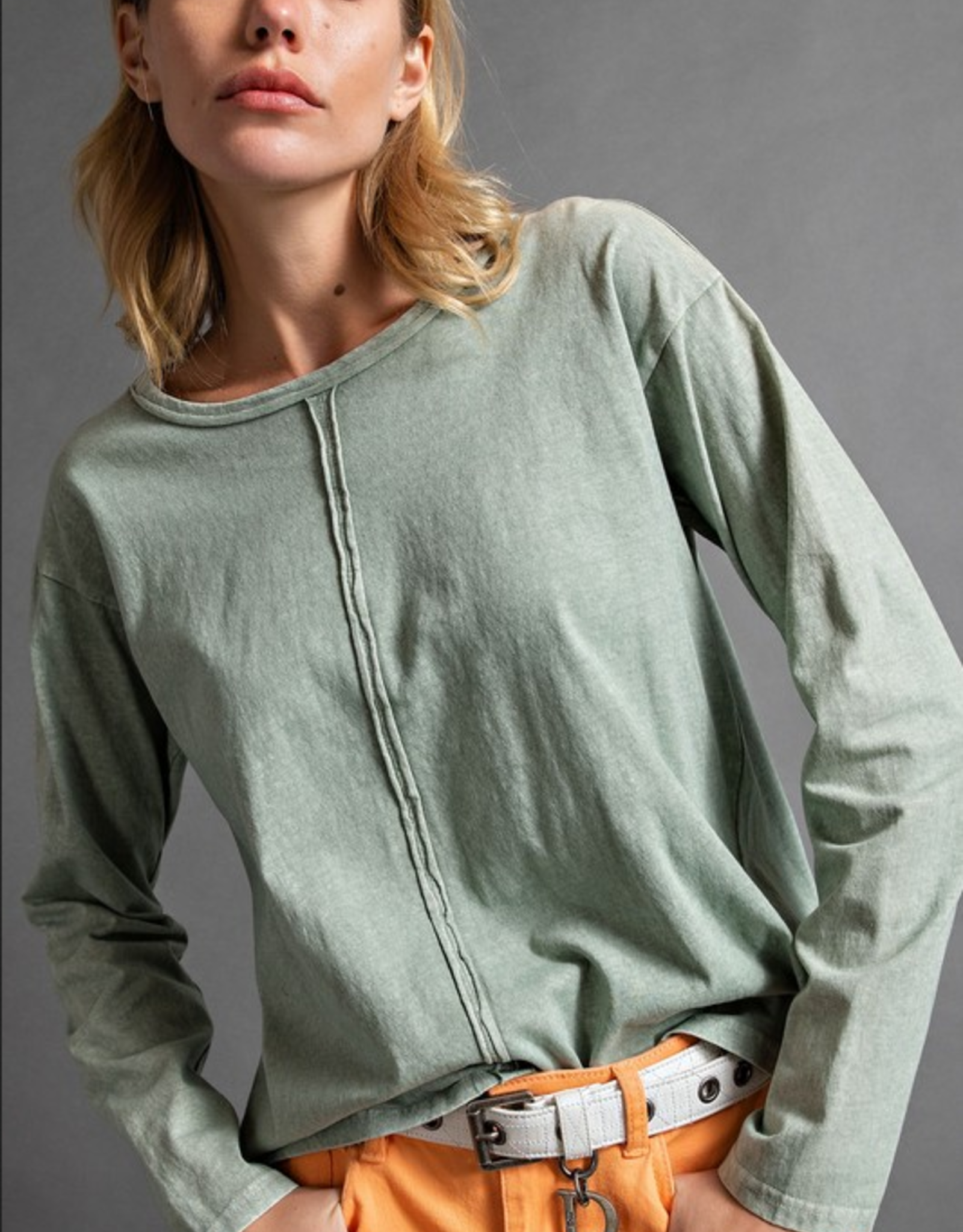 Easel Cotton Jersey Mineral Wash Top in Sage