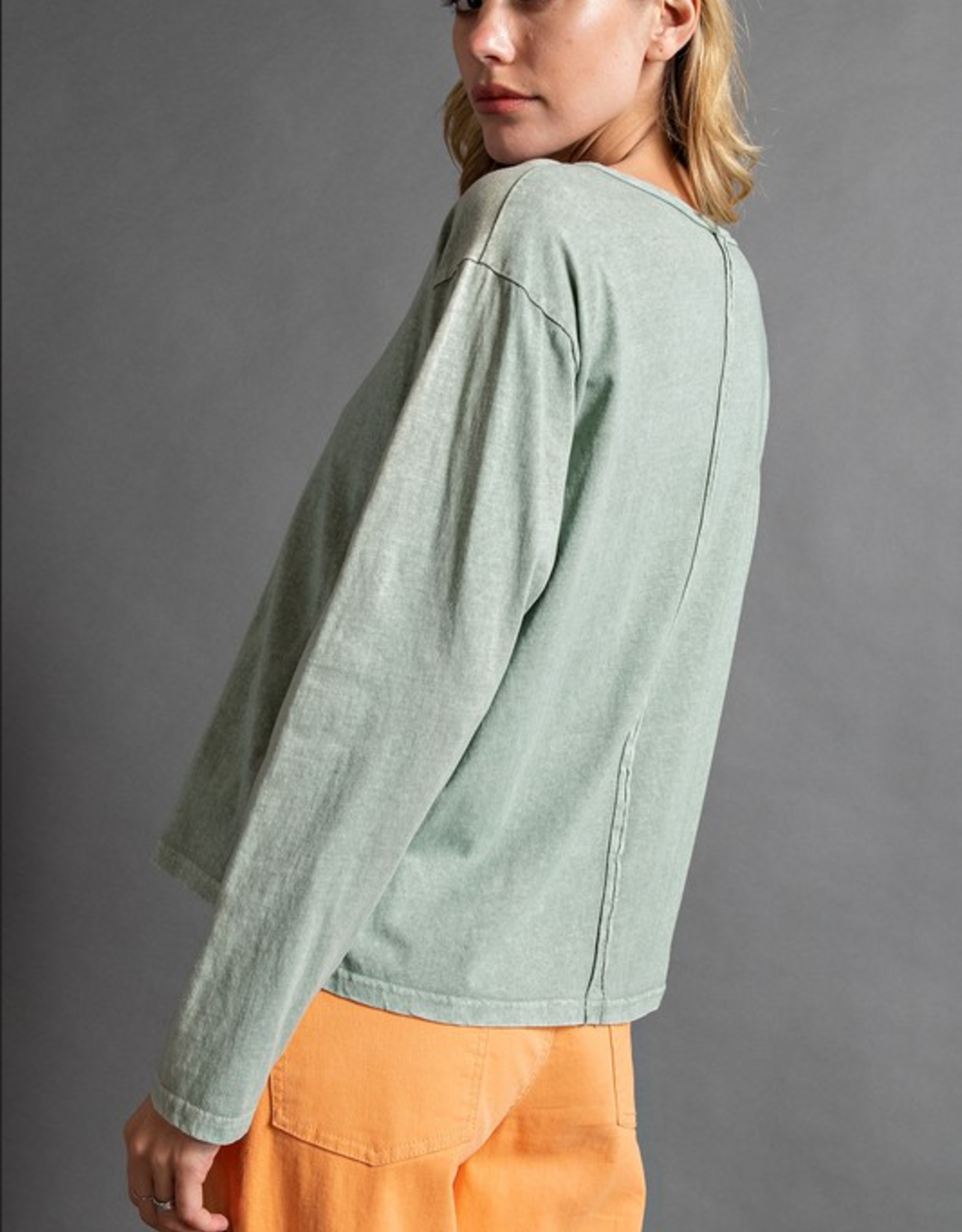 Easel Cotton Jersey Mineral Wash Top in Sage