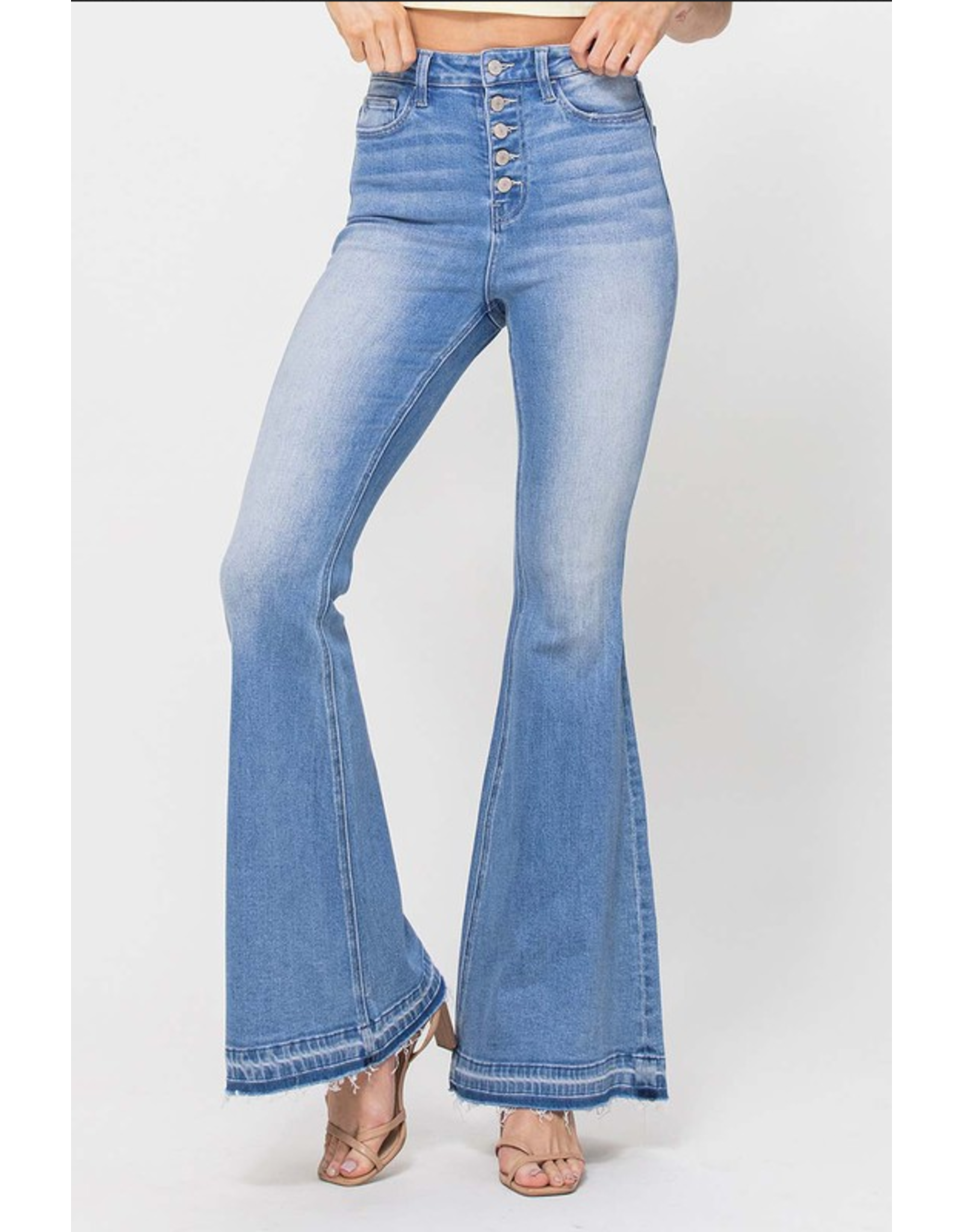 VERVET Beth High Rise Super Flare Jeans - Khaki
