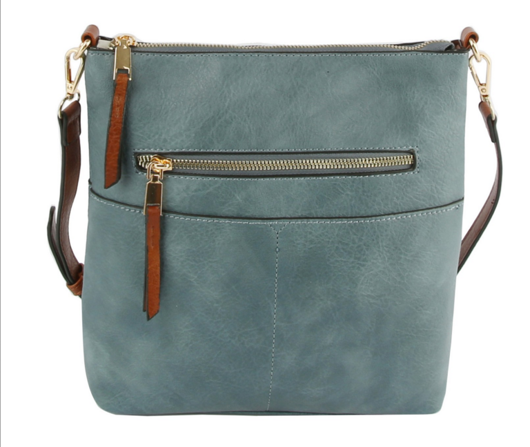 Blue Suede Front Pocket Crossbody