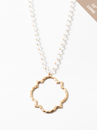 Blue Suede Jewels Clover Pendant Long Beaded Necklace