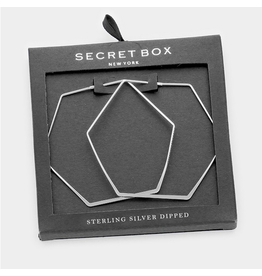 Secret Box Sterling Silver Dipped Hexagon Hoop Earrings