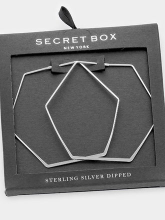 Secret Box Sterling Silver Dipped Hexagon Hoop Earrings Secret Box Sterling Silver Dipped Hexagon Hoop Earrings