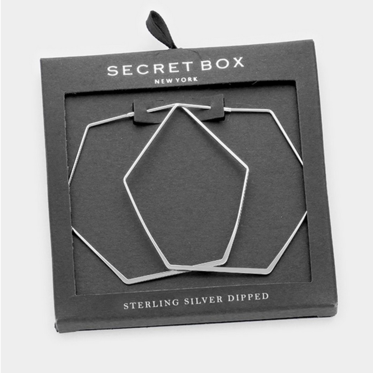 Secret Box Sterling Silver Dipped Hexagon Hoop Earrings