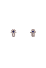 Secret Box Sterling Dipped CZ Hamsa Hand Stud Earrings