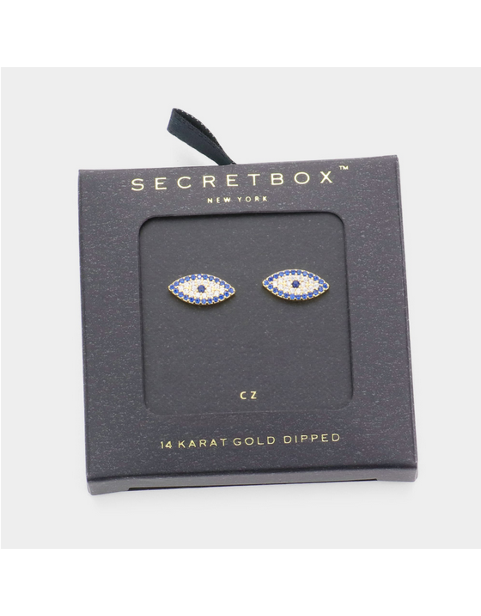 Secret Box Dipped CZ Evil Eye Stud Earrings