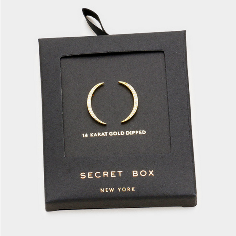 Secret Box Dipped Cubic Zirconia Moon Earrings