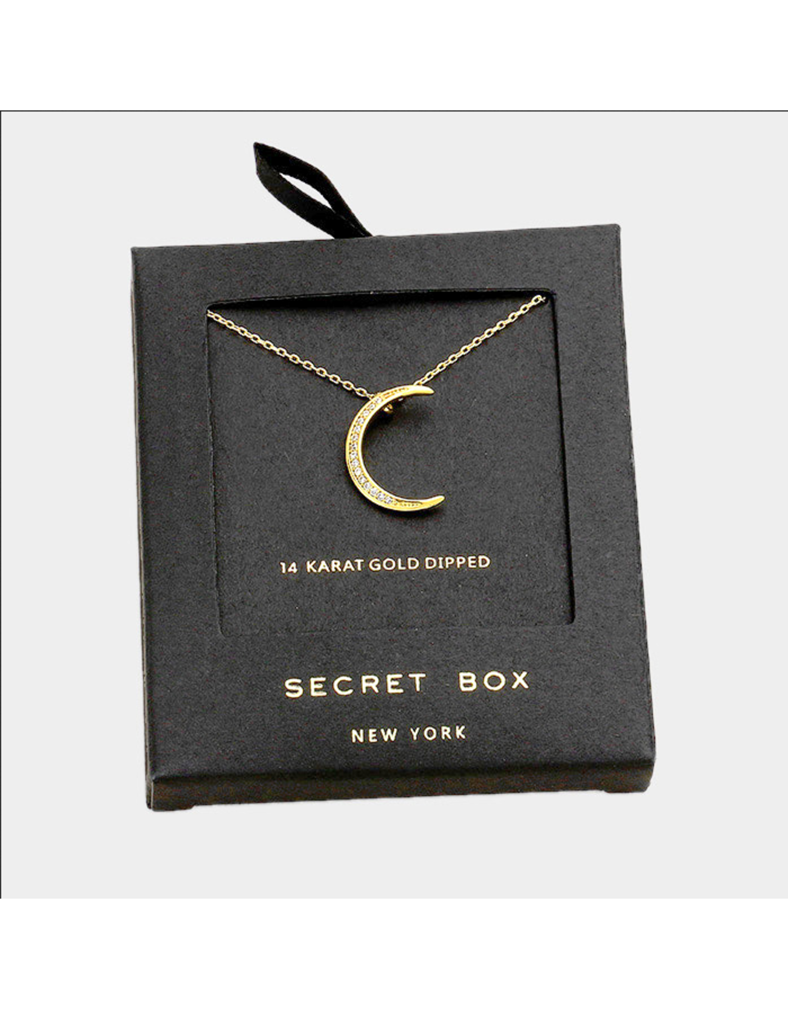 Secret Box 14K Gold Dipped CZ Crescent Moon Pendant Necklace