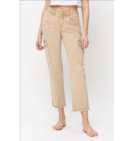 Vervet by Flying Monkey High Rise Relaxed Straight Jeans with Cargo Pockets