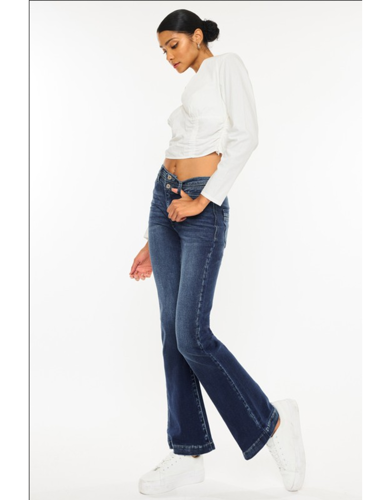 Kancan High Rise Double Button Flare Jeans
