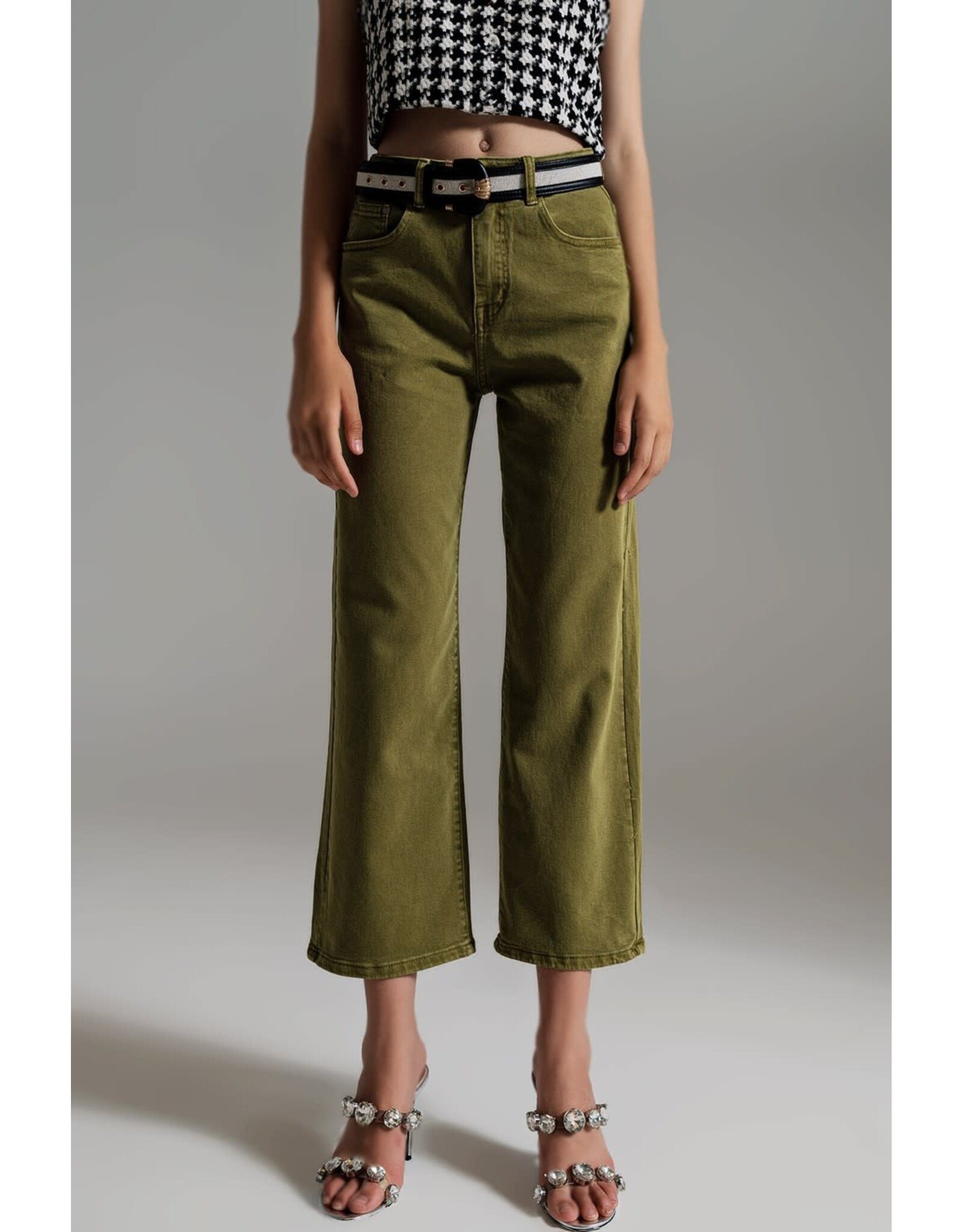 Quince Ultra Stretch Ponte Cropped Wide Leg Pant sz 10/30 Women's Olive  Green