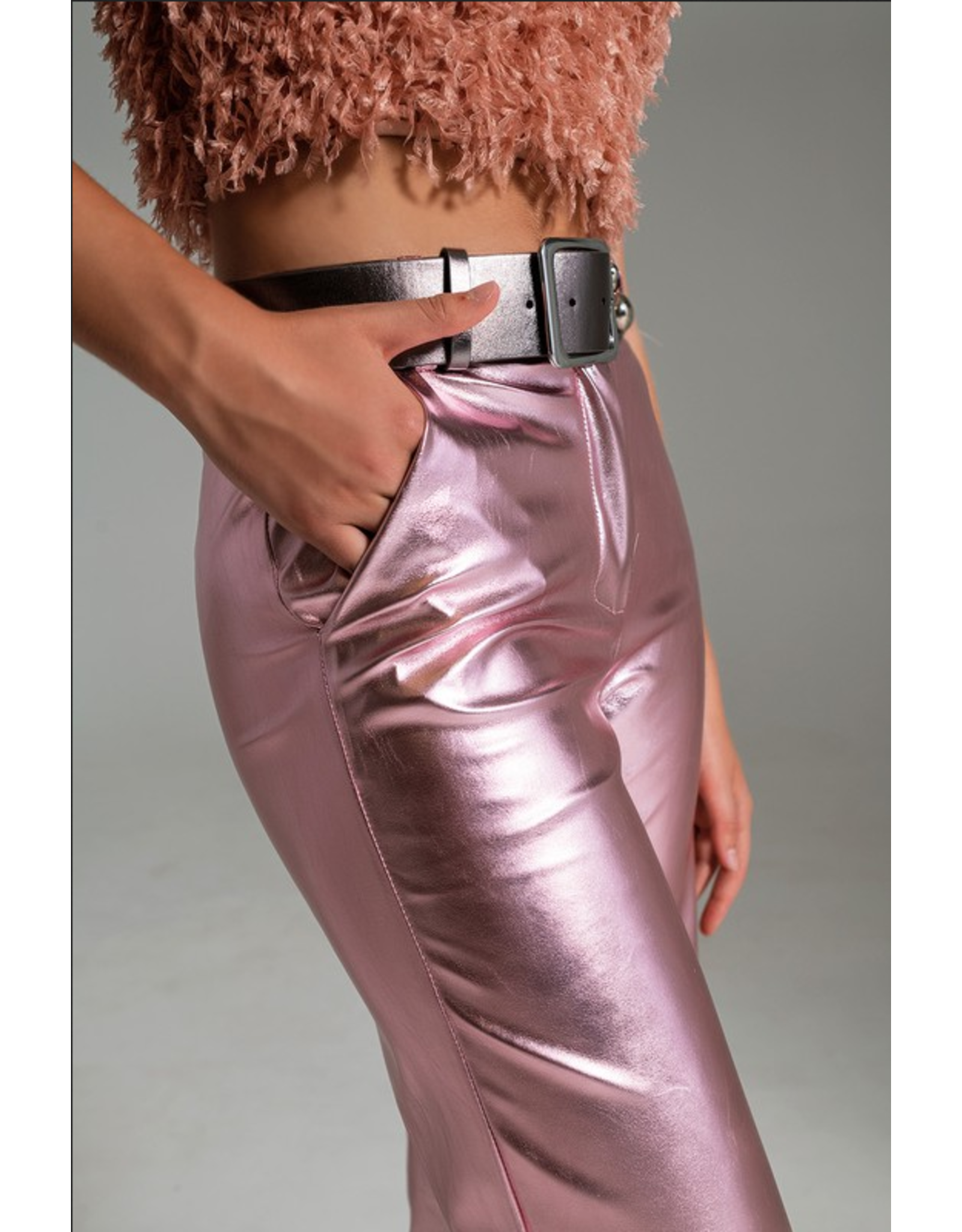 Q2 Pink Metallic Faux Leather Pants