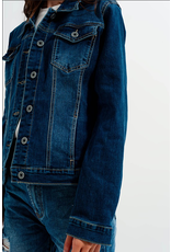 Q2 Cropped Denim Jacket in Darkwash Blue