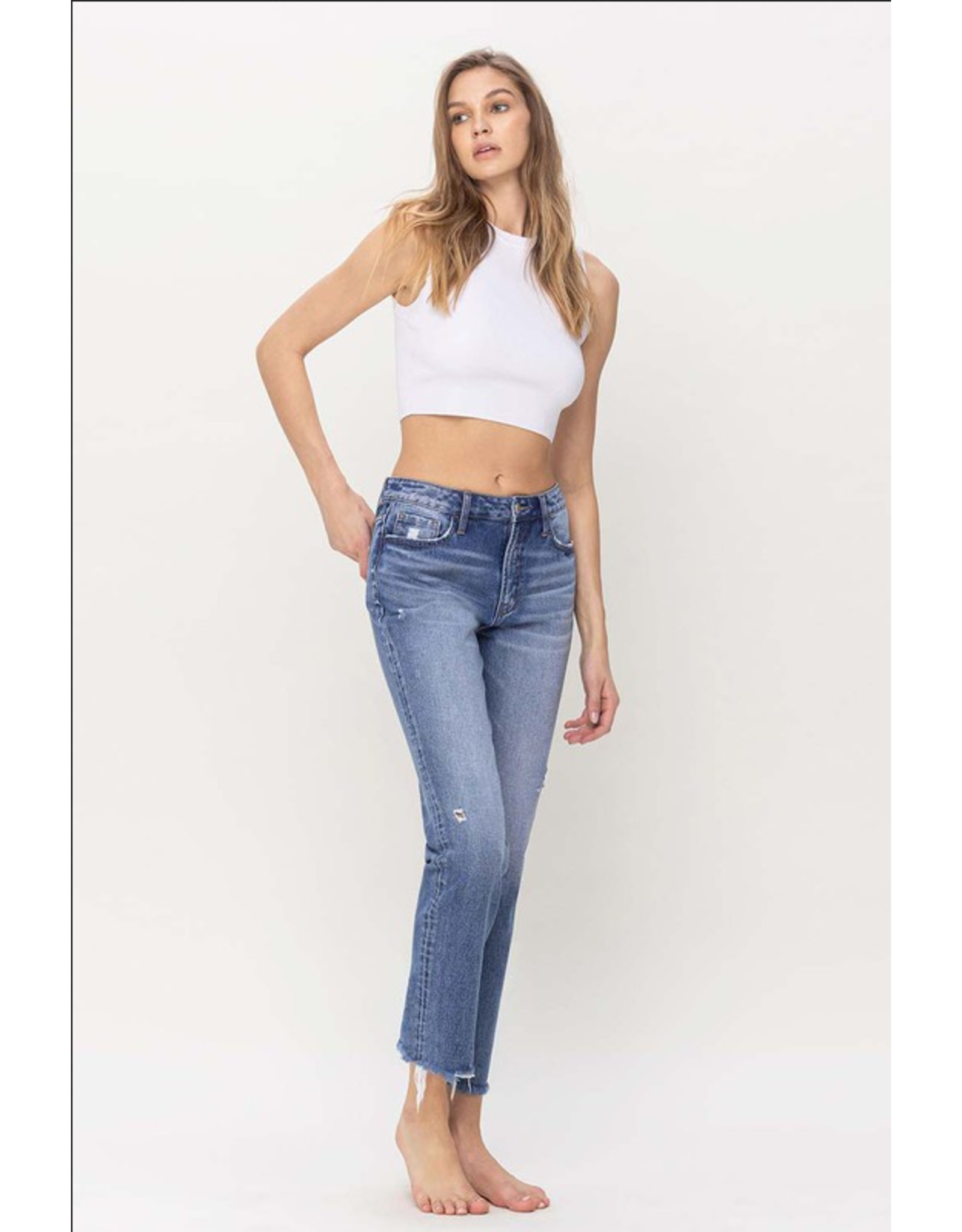 Flying Monkey High Rise Straight Jeans with Raw Hem