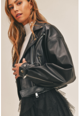 Mable Cropped Faux LEather Moto Jacket