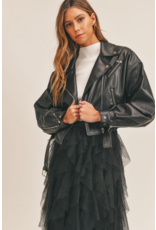 Mable Cropped Faux LEather Moto Jacket