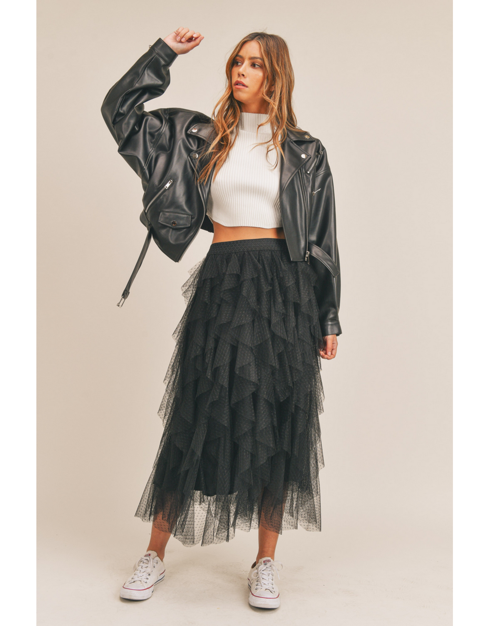 Mable Cropped Faux LEather Moto Jacket